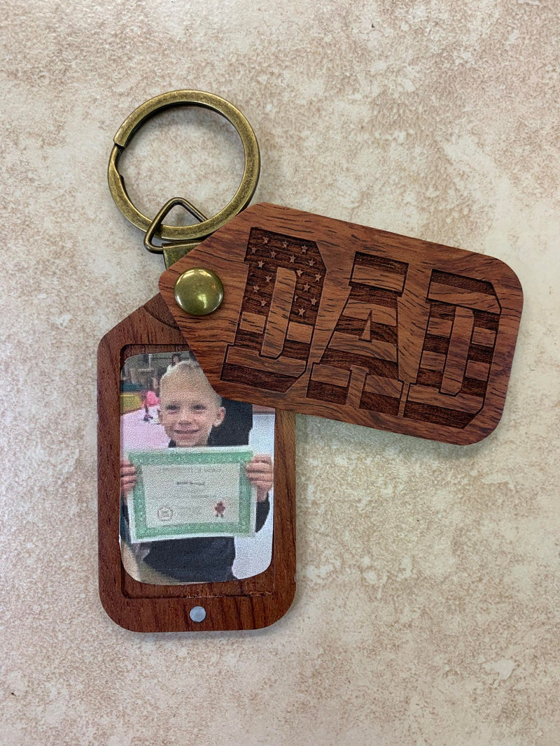 Rectangle Wood Locket Keychain