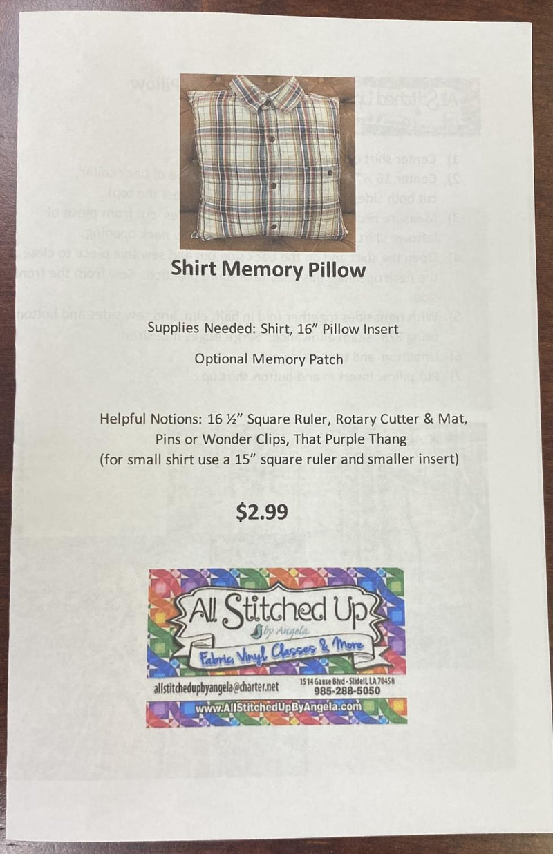 Shirt Memory Pillow Pattern