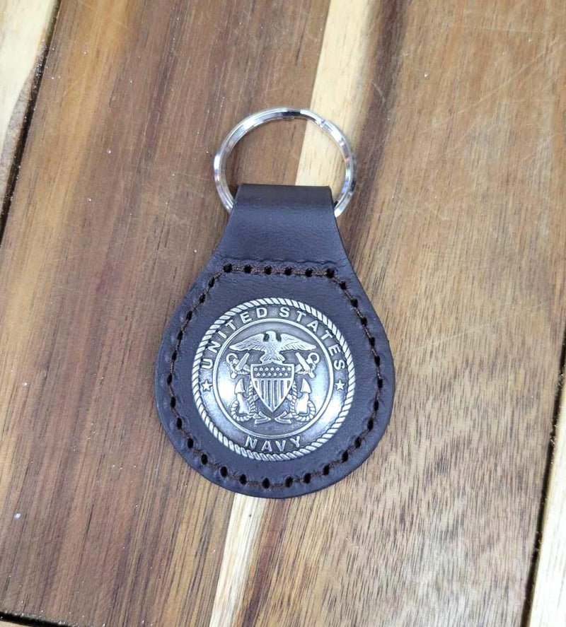 Navy Black Leather Keychain