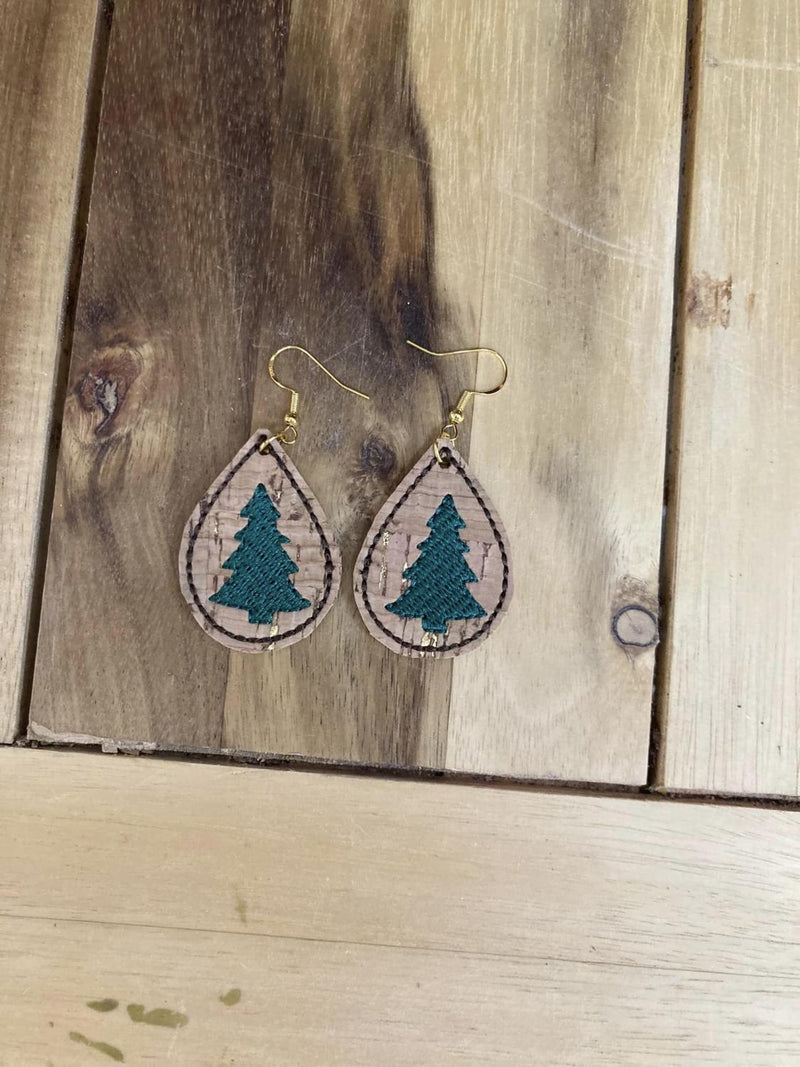 Cork Tree Embroidery Earrings