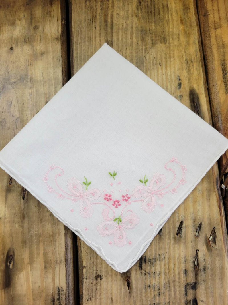 Ribbon Corner Handkerchief Pink