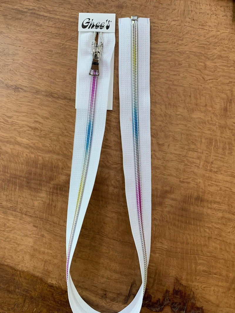 24" White Rainbow Separating Zipper