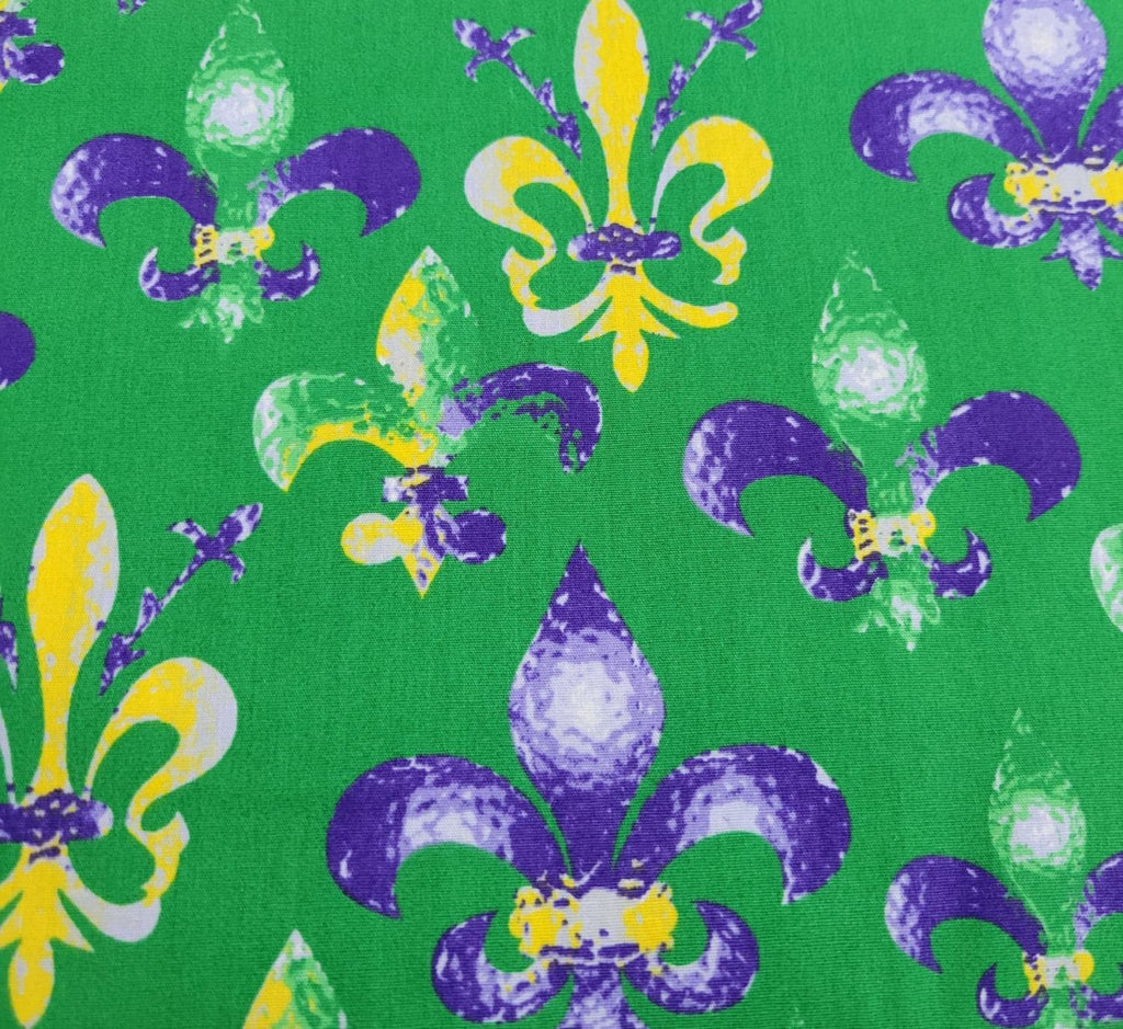 mardi gras text fabric - fleur de lis Fabric