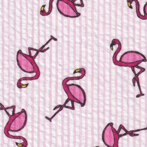 Flamingos on Pink Seersucker