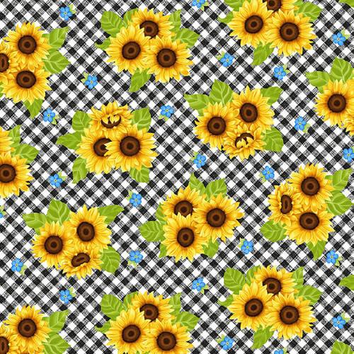 Tossed Sunflowers on Gingham