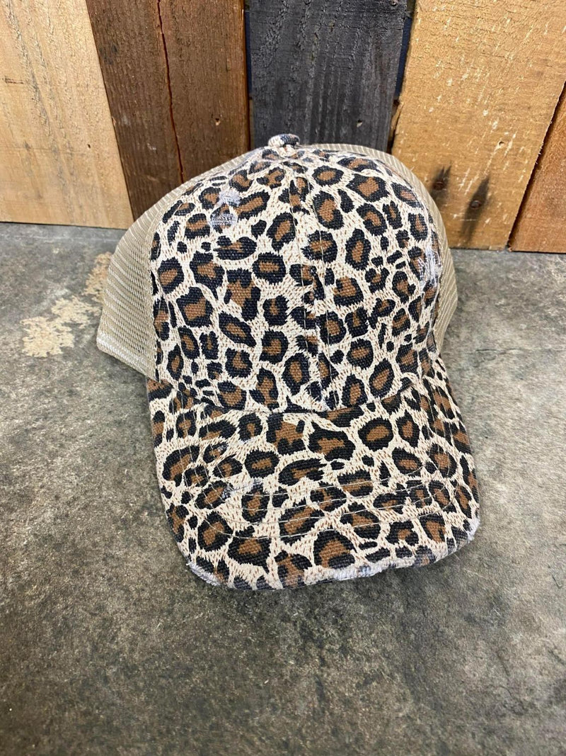 Khaki Cheetah Pony Hat