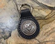 Navy Brown Leather Keychain