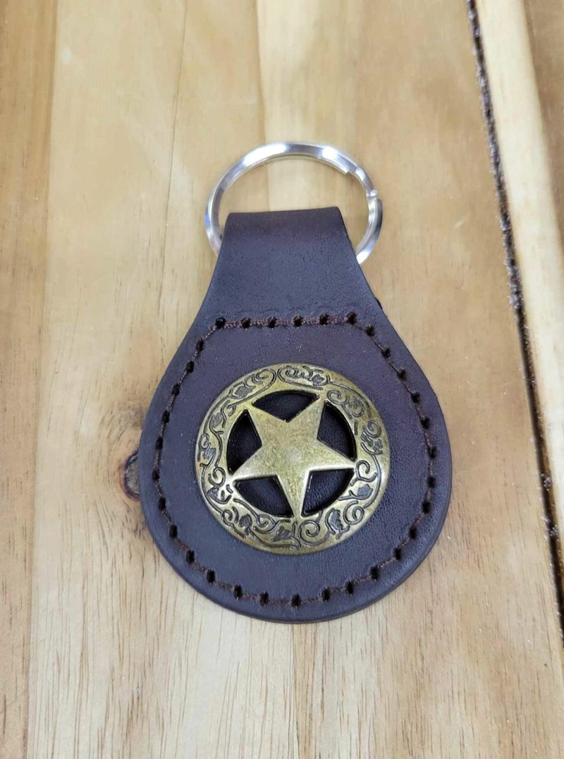 Gold Star Leather Keychain