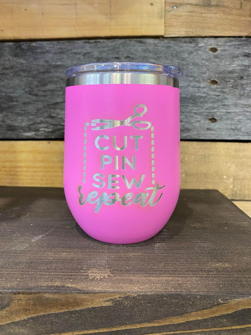 Pink Cut Pin Sew Stemless Wineglass