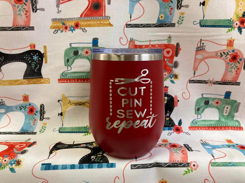 Red Cut Pin Sew Stemless Wineglass