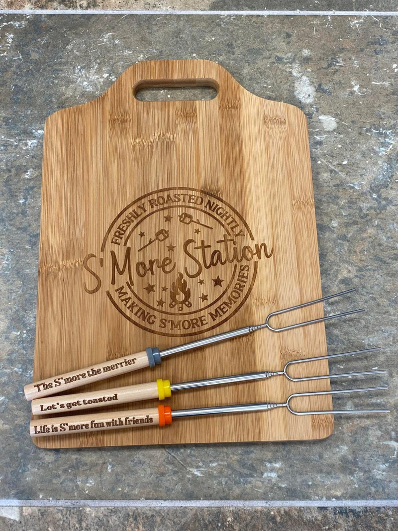 Smores Station with 3 Sticks Cutting Board